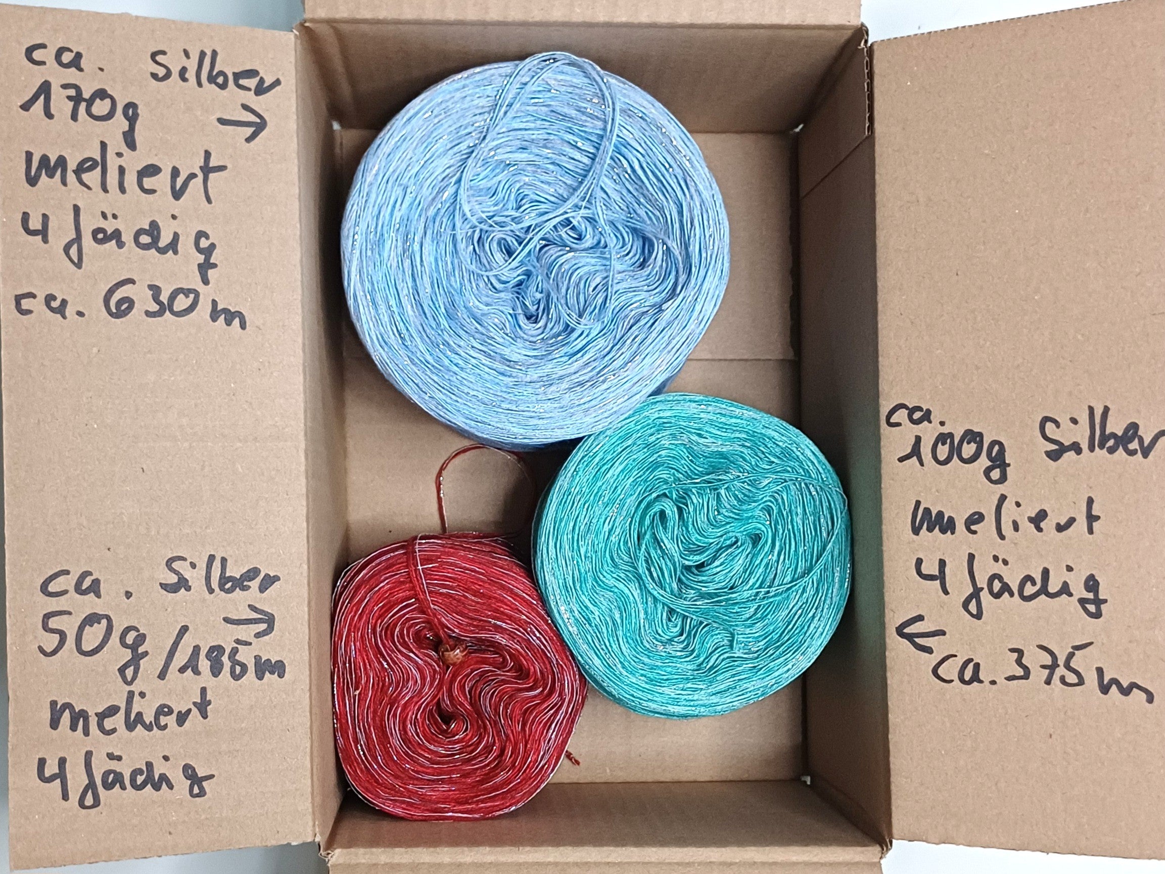 Schnäppchen Bobbel Schatzkiste 3-fädig, meliert + Glitzer Silber, 320g/1190m (06026)