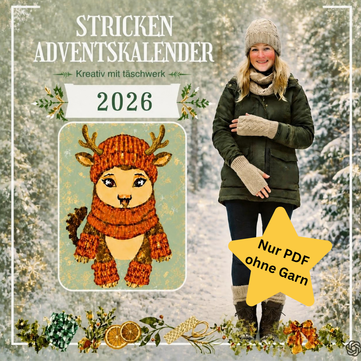Adventskalender Stricken 2026, Nur PDF ohne Garn