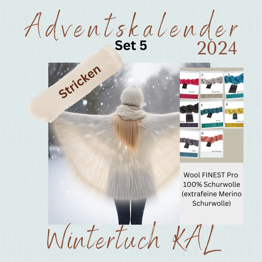 Adventskalender 2024 "Wintertuch" stricken, Set 5, Wool FINEST Pro, 100% Schurwolle (Organic Merino fine)