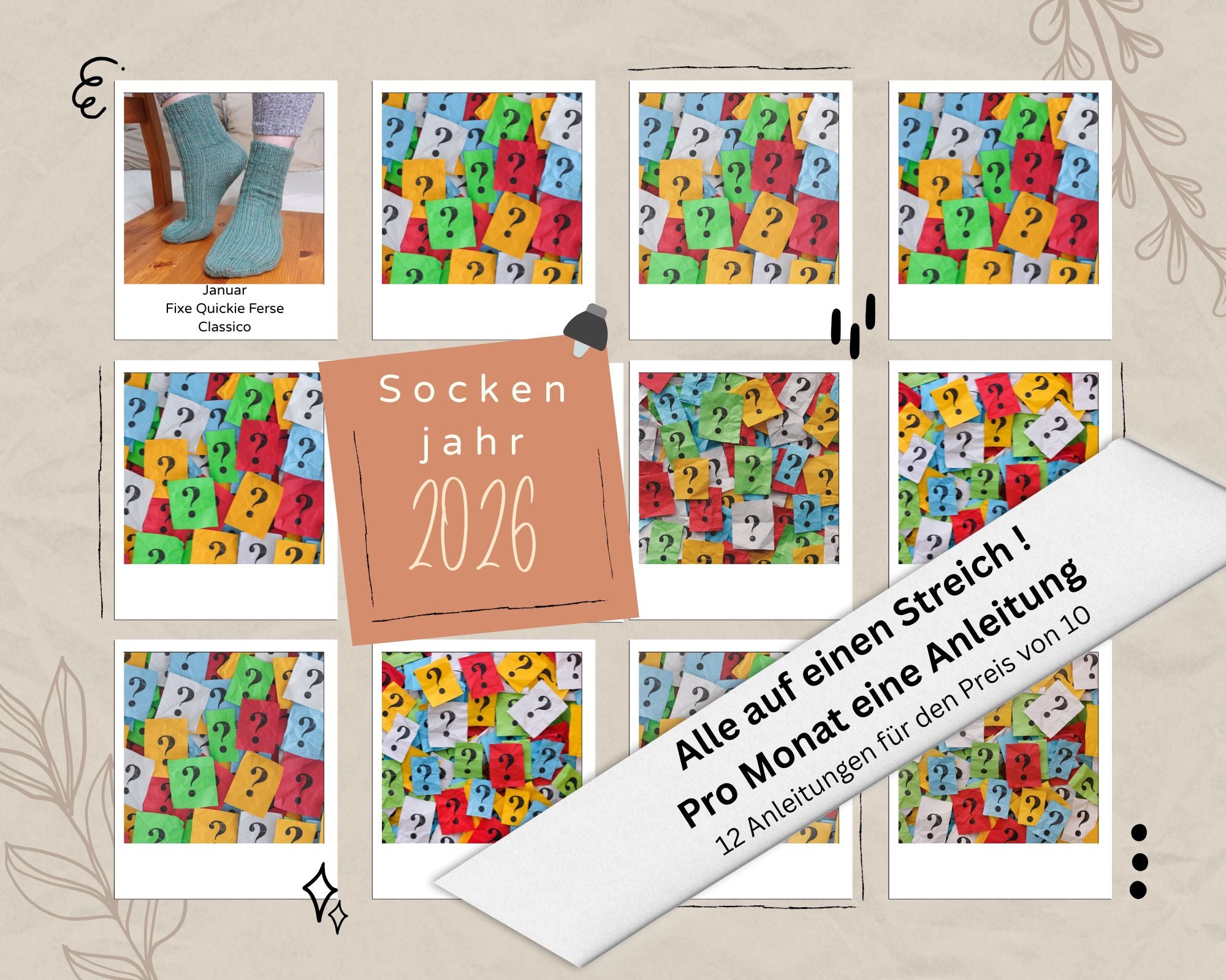 Sockenjahr 2026 - ein Jahr - 12 Sockendesigns