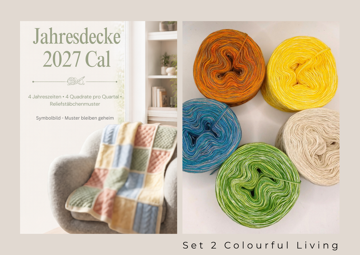 Granny Square Mystery Relief Jahresdecke 2027 – Garnset inklusive 4 Quartalsanleitungen