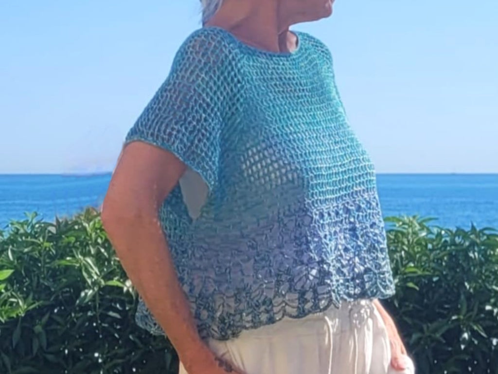 Häkelanleitung Oberteil "Lagune", Raglan von oben, alle Gr. + Längen