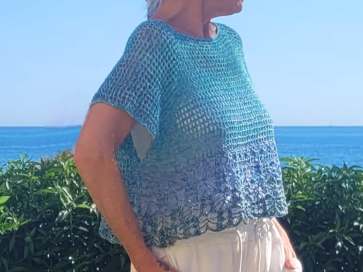 Häkelanleitung Oberteil "Lagune", Raglan von oben, alle Gr. + Längen