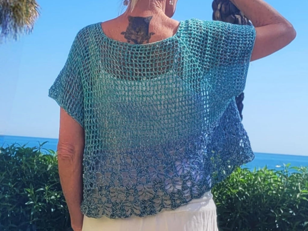 Häkelanleitung Oberteil "Lagune", Raglan von oben, alle Gr. + Längen