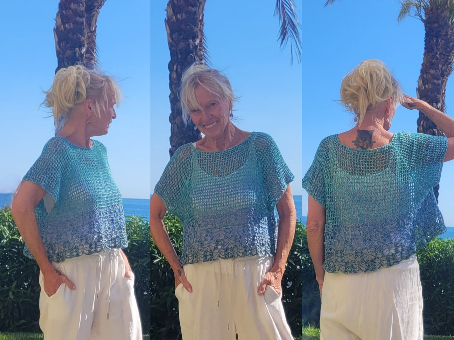 Häkelanleitung Oberteil "Lagune", Raglan von oben, alle Gr. + Längen