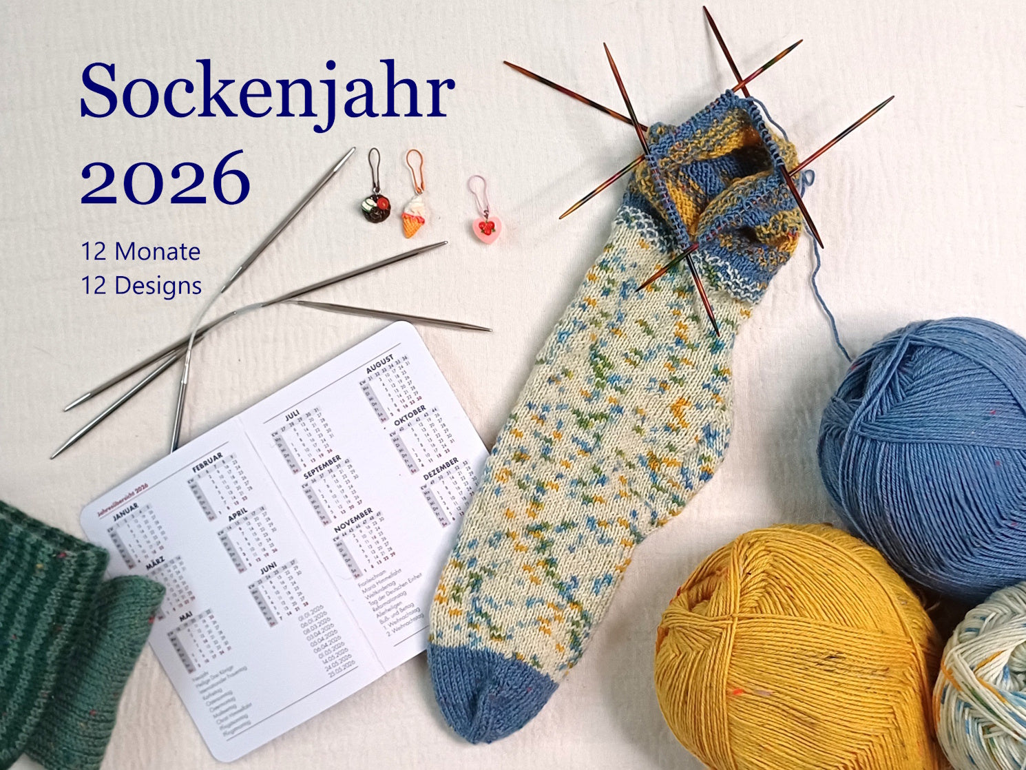 Sockenjahr 2026 - 12 Sockendesigns mit Fixen Quicky Ferse & Two Way Socke