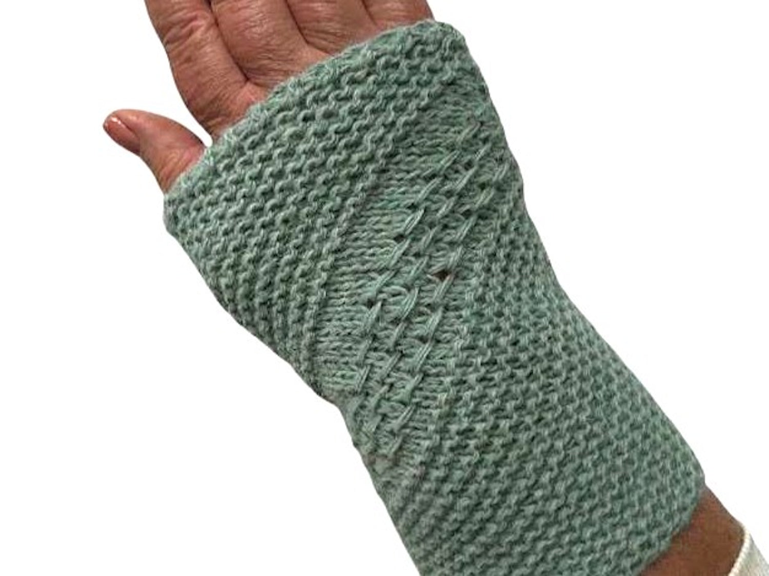 Handstulpen "Digi" diagonal gestrickt, mit Musterstreifen, für Damen und Herren