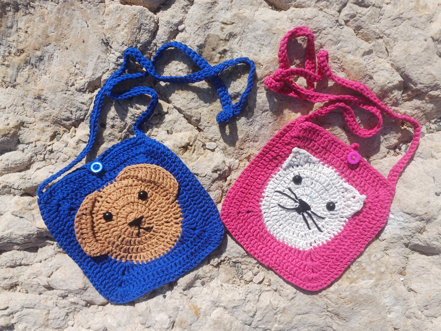 Kleine Tasche "Katze + Hund", Geschenk, häkeln