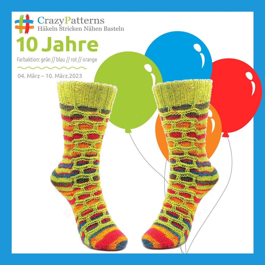Strickanleitung Fixe-Quicky-Ferse "Birthday", Top Down, Socken stricken, Gr. 34-45